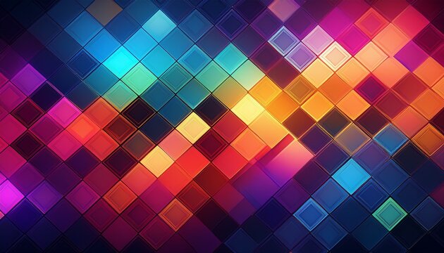 colorful geometric squares in diagonal gradient with dark smoky background