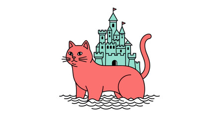 Cartoon cat and castle illustration © Stone