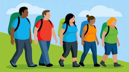 Fototapeta premium Diverse group of friends hiking together on easy outdoor trail