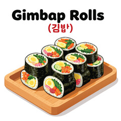 Korean Gimbap Rolls Illustration   Traditional Kimbap Sushi Rolls with Fresh Ingredients © ZAHIDUL