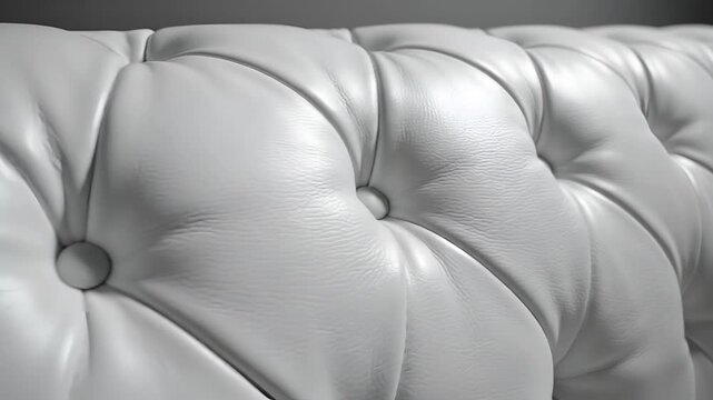 Close up of white tufted leather sofa texture with deep buttoning.