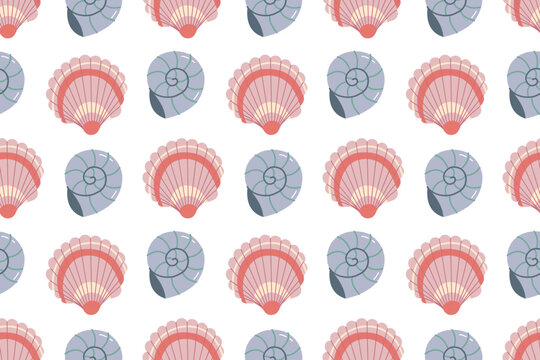 Cute Seashells Seamless Pattern Vector Background