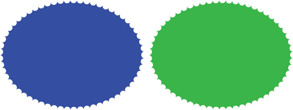 Two colored circles with scalloped edges on white background