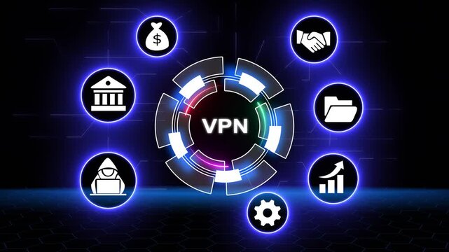 Vpn conceptual illustration showcasing cyber security and online privacy elements.VPN Personal data protection regulation cyber security. Business network concept. 4k