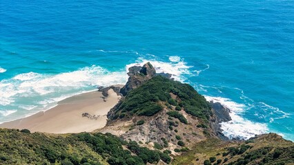 Aerial View of Te Paki Stream, Sand Dunes and Green Forest © Rodrigo