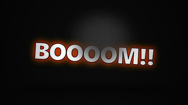 Explosion Sound Effect BOOOOM Text Animation with Fiery Orange Glow on Black Background