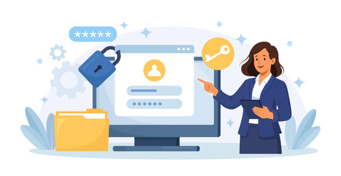 Strong Password. Internet Safety and Personal Data Protection. Cyber Security. Authorization and Authentication in Internet. People Register New Account. Users Use Secure Login Password