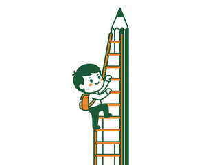 Boy climbing ladder to giant pencil standing upright © puja