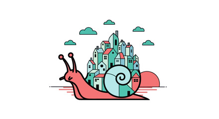 Cartoon snail with city shell © Stone