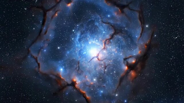 Deep space supernova remnant featuring luminous blue and pink nebula filaments, brilliant star clusters and expanding cosmic cloud illustration