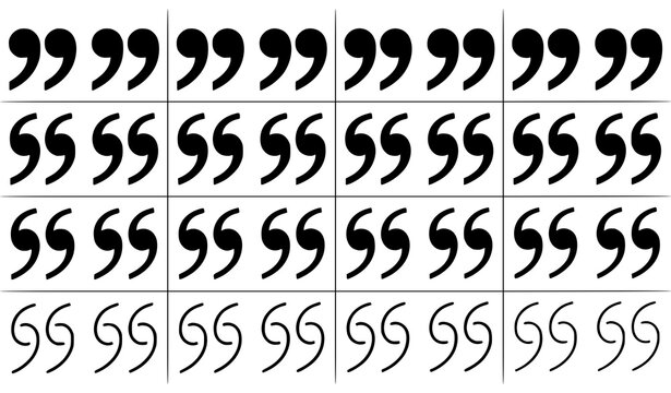 Black Quotation Mark Vector Icon Set Flat Punctuation Symbols Isolated on White