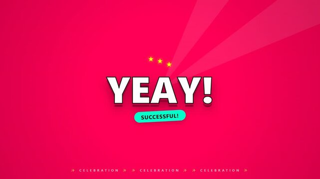 Yeay! Successful Celebration with Confetti and Spotlight on Pink Background