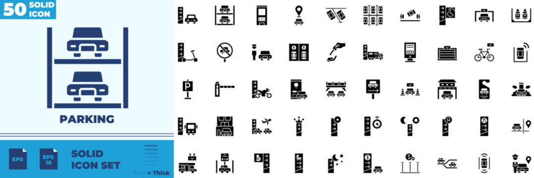 Parking Solid Editable Icons set