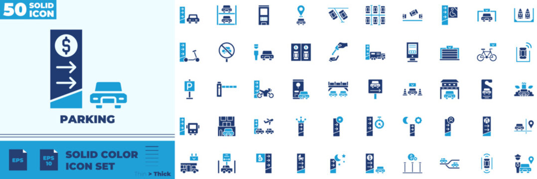Parking Solid Color Editable Icons set