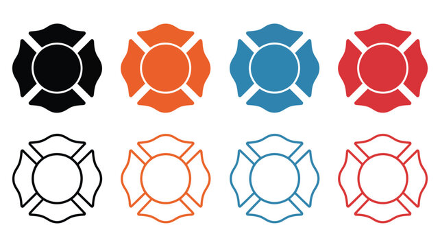 Firefighter Maltese Cross Symbols, often used in fire department badges and emblems, classic emergency service insignia representing bravery, protection, rescue operations, public safety, 