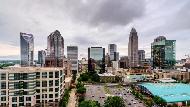 Charlotte, North Carolina, USA uptown skyline time lapse 6201
