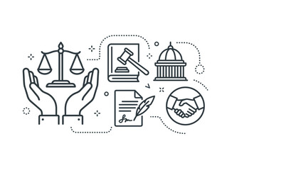 Naklejka premium Law and Justice Concept Icons Illustration.