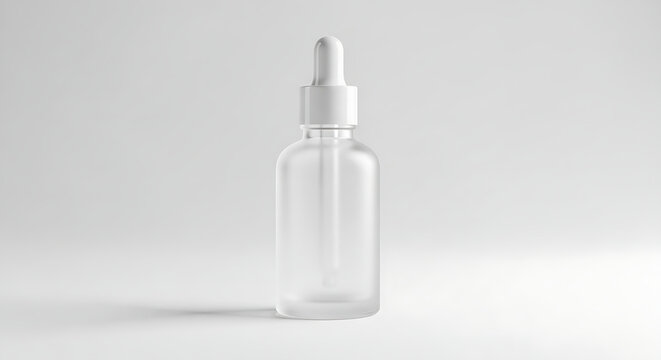 Empty clear glass dropper bottle with white cap