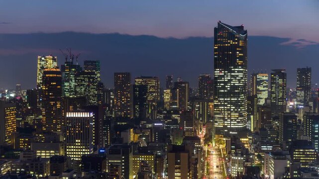 Tokyo, Japan financial district cityscape time lapse in Minato Ward 6077