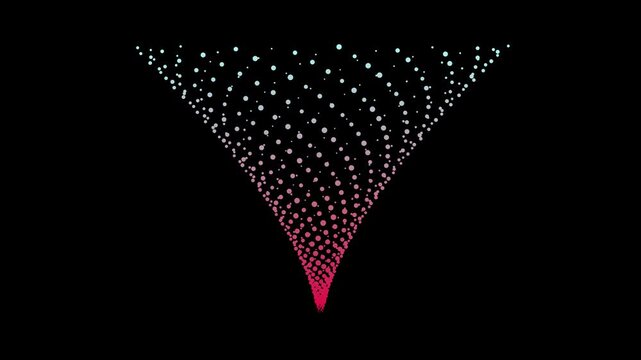 Abstract particle vortex geometric gradient dot tunnel motion background on black backdrop