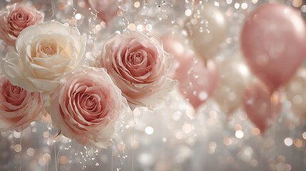 Fototapeta premium Pink and background, white rose petals, with water droplets, macro