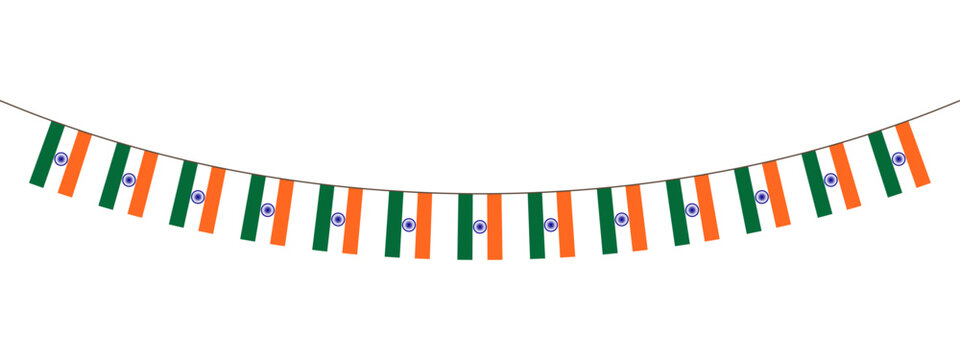 Indian Flag Bunting Vector Illustration, India Independence Day Pennant Decoration with Tricolour Flags. Indian National Day Patriotic Bunting Banner Celebration Graphic.
