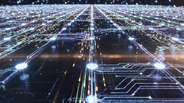 Futuristic Digital Grid Lighting Across Night City.
