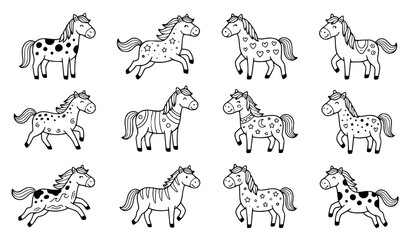 Cute Cartoon Horse Collection with Different Running and Standing Horse Character Poses © MstNadiya
