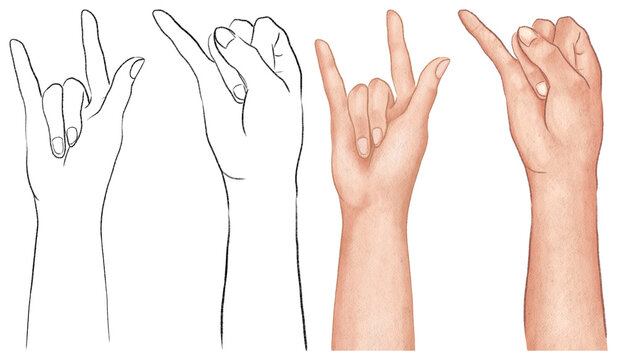 Illustrated hand gestures progression element set