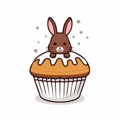 Obraz premium Cute Bunny on a Cupcake Illustration
