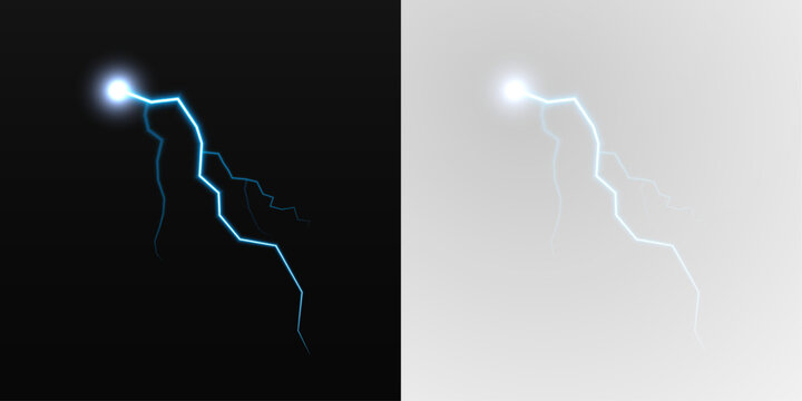 A bright PNG bolt of lightning splits the sky, illuminating clouds with electric energy. Sparks travel far. Night becomes alive with power.
