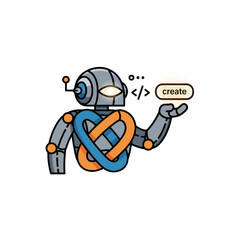 Fototapeta premium Robot with infinity symbol and create button.