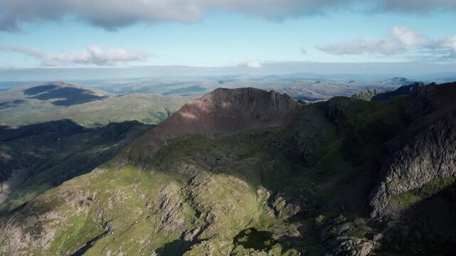 Aerial View of Rugged Mountain Peaks in Snowdonia National Park