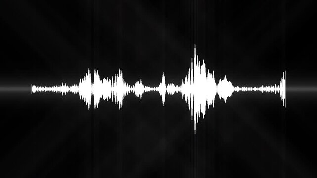 Abstract white sound wave spectrum animation, dynamic voice frequency visualizer, audio equalizer overlay effect, black background, seamless loop, 4k stock footage