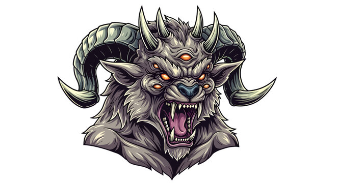 A fantasy creature with horns and sharp teeth.