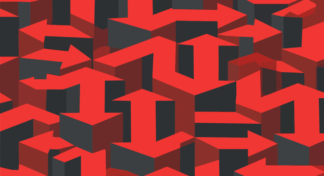 Abstract 3D arrows pointing in multiple directions.