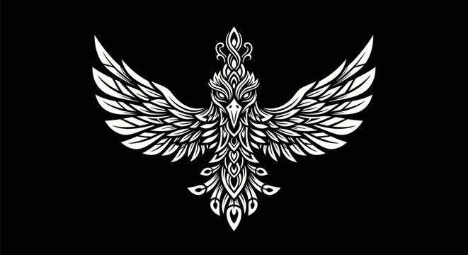 Elegant phoenix symbol in black and white