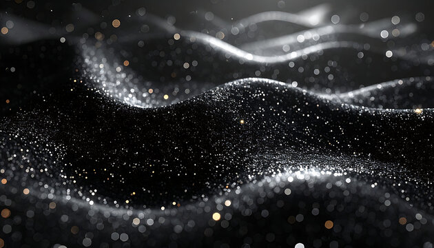 abstract flowing particles on dark background with bokeh effect, digital light particles, motion blur, fantasy theme