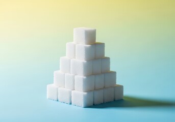 Fototapeta premium A carefully stacked formation of bright white refined sugar cubes, ready to sweeten hot beverages like coffee or tea, signifying pure sweetness and culinary use, simple, food, purity