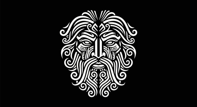Stylized bearded face illustration on black