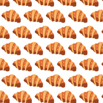 Croissant seamless pattern with fresh delicious french pastries isolated on white background vector illustration