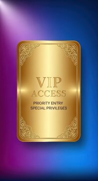 Luxurious golden VIP access pass indicating exclusive priority entry and special privileges for a major entertainment or sporting event, special, ticket, admission
