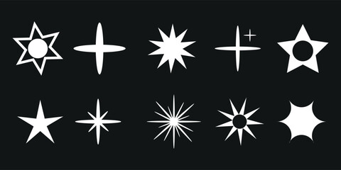 Obraz premium Retro futuristic sparkle icons collection. Set of star shapes. Abstract cool shine effect sign vector design. modern