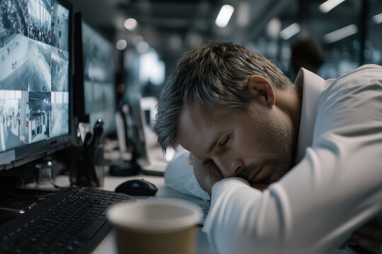 Tired Security Guard Resting