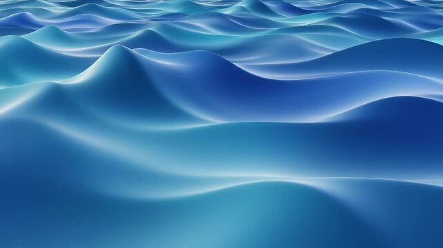 Serene Abstract Landscape of Rolling Blue and Teal Waves with Soft Light and Smooth Transitions Creating a Calming and Fluid Visual Experience