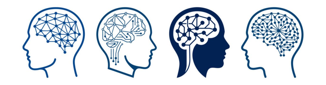 Artificial Intelligence Human Brain Network Icons for Machine Learning and Neural Technology