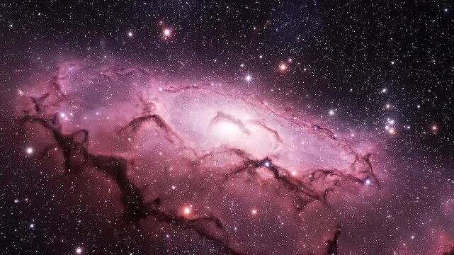 Vibrant spiral galaxy with swirling pink and purple nebulae and countless bright stars in the vast expanse of deep space, showcasing cosmic beauty and astronomical wonder