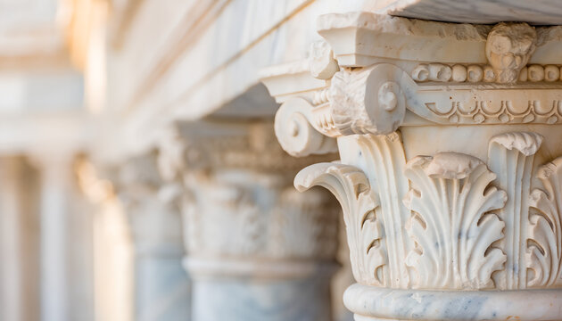 Close-up of elegant classical white marble columns showcasing ancient historical architectural details