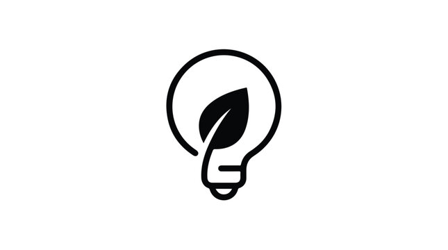 Eco-friendly light bulb icon with leaf symbolizing green energy and sustainable ideas