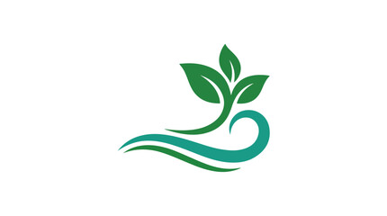 Fototapeta premium Eco friendly logo with green leaves and wave design on white background